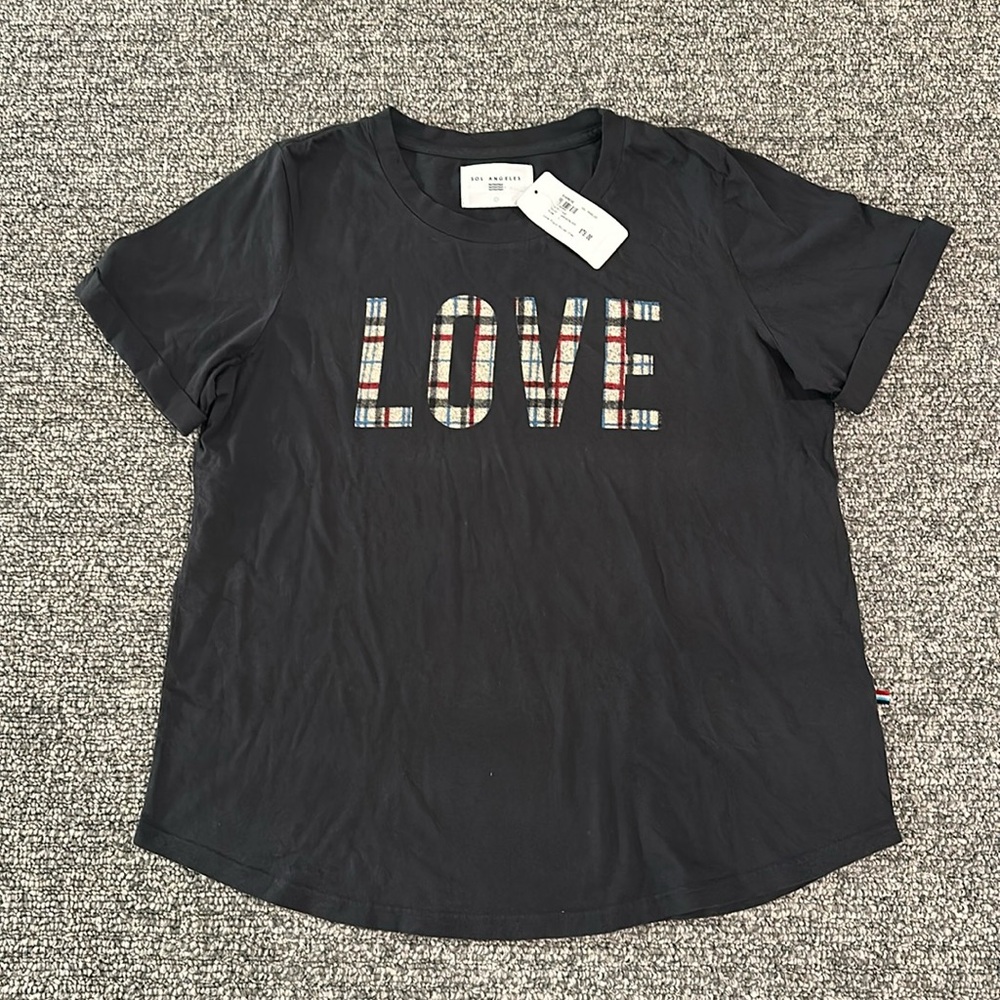 NWT Sol Angeles Love Plaid Rolled Crew Neck T Shirt Sz L
